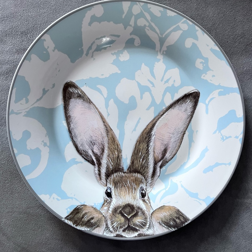 Williams Sonoma Blue Damask Bunny Dinner Plates - Excellent Condition Set of Ten